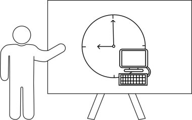 Sunum bir saat ve bilgisayar görüntüsü gösterir.