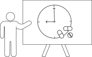 Saat yüzlü birine tahtada haplar sunan kişi.