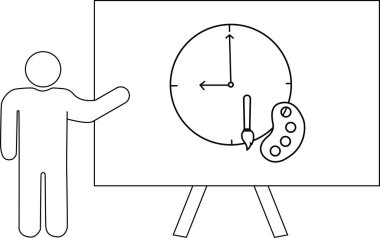 Saat fırçası paletiyle tuvale el sallayan adam