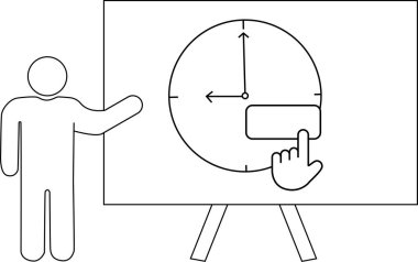 Dijital veya etkileşimli bir yapıyı gösteren saat ve düğme ile bir ekran gösterimi