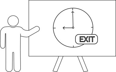 Çubuk bir figür bir saate EXIT işareti sunar