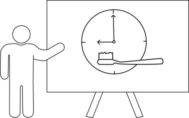 2 dakika işaretinin yanında diş fırçasını gösteren bir saat sunumu bir kişi tarafından gösteriliyor