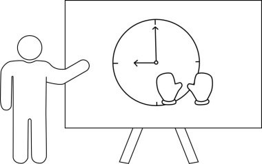 Bir insan üzerine saat eldiveni çizilmiş beyaz bir tahtanın yanında durur.