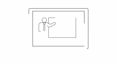 Boş bir dikdörtgen üzerinde bilgi sunan bir çubuk figürünü gösteren basit bir çizgi çizimi