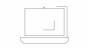 Bir dizüstü bilgisayar düz beyaz arkaplana karşı bir çizgi çizim biçiminde ekranda bir evrak çantası gösterir