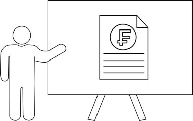 Çubuk rakam İsviçre Frangı sembolü ve satırları gösteren bir belge sunar