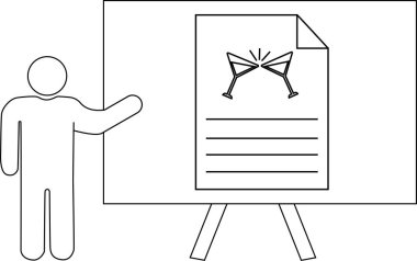 Çubuk adam, tezgahta martini bardaklarını tokuştururken gösteren bir belge sunar