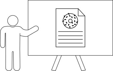 Çubuk figürü, üzerinde donut olan bir belgeye işaret ediyor