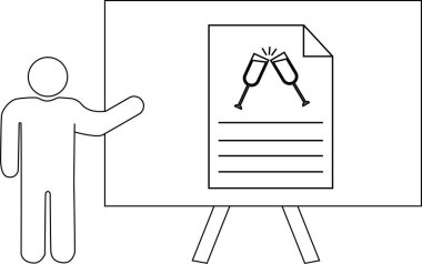 Sunum figürleri, en üstte şampanya kadehlerini tokuşturarak kaplamalı kağıtları gösteren el işaretleri.