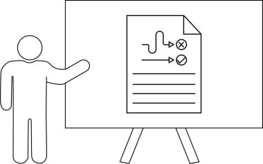 Oklar işaretli ve X işaretli standın üzerindeki çizelge sunumu