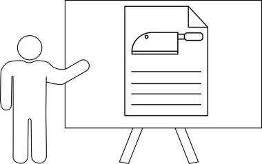 Kişi satır resmi ve satırı gösteren beyaz tahtayı gösterir