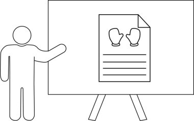 Bir sehpa tarafından desteklenen sunum tahtasına gönderilen belgede eldivenleri sunan ana hatları çizen kişi