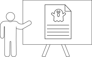 Çizgi çizimi, bir kişinin grafikte hayalet resmi olan bir sunum yaptığını gösterir.