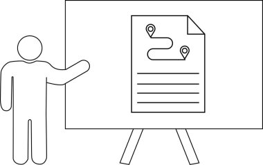 Resim sehpasında haritalı bir kağıt sunan kişinin çizgi çizimi