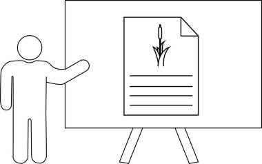 Resim sehpasında bitki çizimi olan bir belgeyi sunan kişinin çizim çizimi