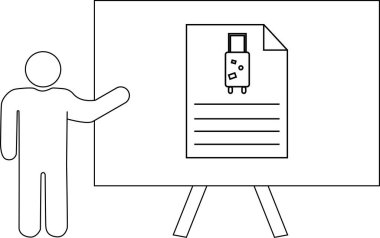 Satır sanatı, seyahat belgesini sehpada bavulla sunan kişiyi gösterir.