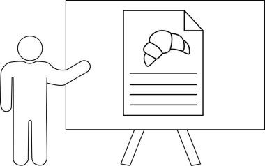 Çizgili verilerle kruvasan diyagramını gösteren her tahtayı gösteren illüstrasyon sunucusu