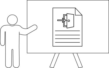 Sunum tahtasında giriş sayfasına işaret eden şekil çizimi