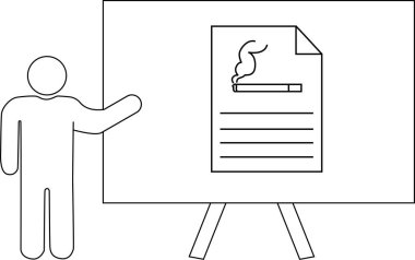 Şekil çizimi, beyaz tahta üzerinde sigara içilmeyen basit tek renkli hatlara işaret ediyor