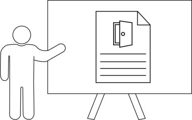 Çizim, bir standın üzerindeki kapı ve çizgileri gösteren bir çizelge sunar.