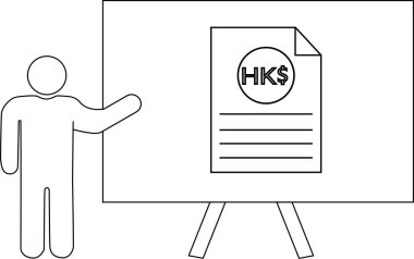 Karikatür sunucusu Hong Kong belgesiyle panonun yanında duruyor