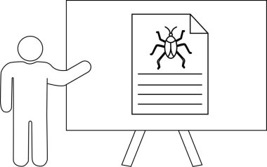 Çubuk bir figür, sehpada böcek olan bir çarşaf sunar.