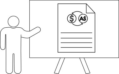 Bir çöp adam ABD ve Avustralya doları arasında bir döviz döviz grafiği sunar.