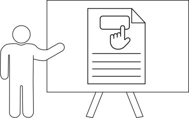 Tahtada el simgesi olan bir belgeyi sunan bir çöp adam