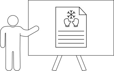 Bir kişi, kar tanesi eldivenlerini ve çizgilerini gösteren kış temalı bir kağıt sunar.