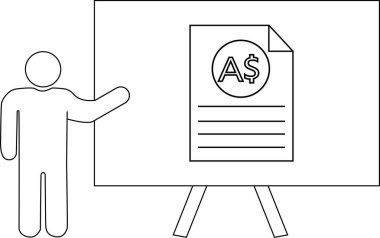 Bir figür, Avustralya doları sembolü metni köşeyi dönmüş bir ekrana doğru hareket eder