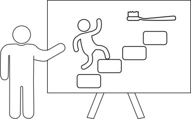 Şövalede diş fırçası figürüne sahip bir çöp adam sunucusu