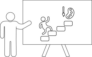 Çubuk figür palettebrush için merdiven tırmanma ile sehpada sunum verir