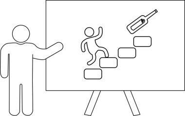 Kişi beyaz tahtaya tırmanıcı ve şişe görüntüsü sunar