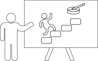 Kül tablasına giden adımları beyaz tahtada sigara ile sunan adam.