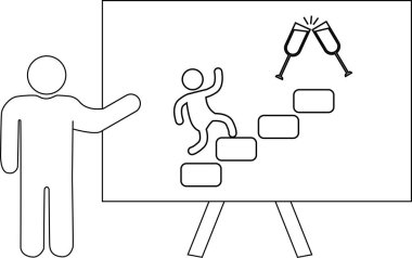 Bir sunum, bir çöp adamın şampanya basamaklarını tırmandığını gösteriyor.