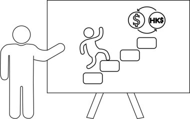 DollarHKD dönüşümüne doğru merdivenleri çıkan birini gösteren bir sunum