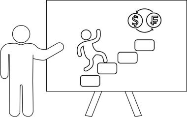 Bir adam, dolar ve İsviçre frangı arasındaki döviz kuru değişimine giden adımları gösteren bir tablo sunuyor.