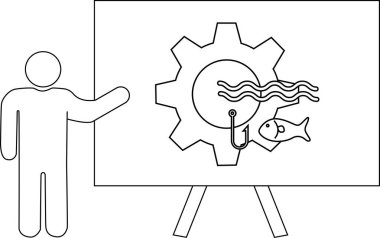 İnsan, dalga kancası ve balıkla vites yükseltmek için jestler yapar