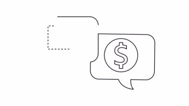 Birinde cüzdan, diğerinde dolar işareti olan iki konuşma balonu.