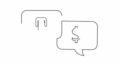 İki konuşma balonu biri bir insan simgesiyle diğeri dolar işareti simgesi ile.