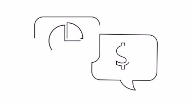 İki konuşma balonu biri turta grafiği, diğeri bir dolar işareti içeriyor. İkisi de siyah ve beyaz.