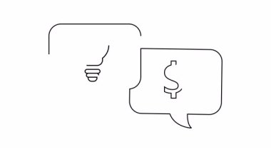 İki üst üste binen konuşma balonu, bir ampul ve bir dolar işareti.
