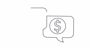 Konuşma baloncukları azalan bir çubuk grafiği ve siyah hatlı bir dolar işareti gösteriyor.