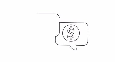 Bir mikrofon ve dolar işareti simgesi bitişikteki sohbet baloncuklarında beyaz arka planda siyah ile özetlenmiş.