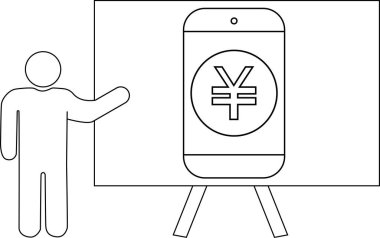 Çubuk şekli, tribünde yen sembollü mobil aygıt sunar