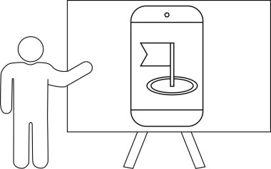 Çubuk figürü, sağlam bir arkaplan karşısında duran bir flaginhole simgesini gösteren bir akıllı telefon sunar