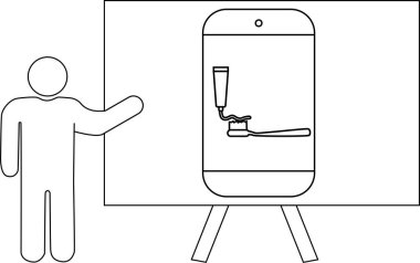 Çubuk şekil diş fırçasını diş macunuyla gösteren bir ekran sunar