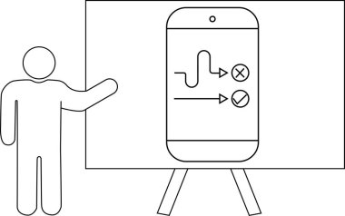 Çubuk figür bir ekranda bir akış şeması sunar