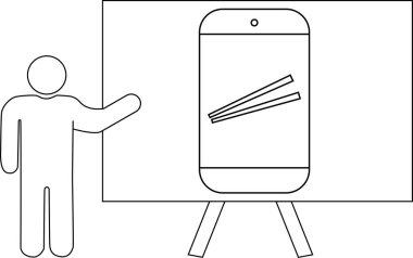 Sunucu, sehpadaki iki eğimli çizgili akıllı telefona doğru hareket eder.