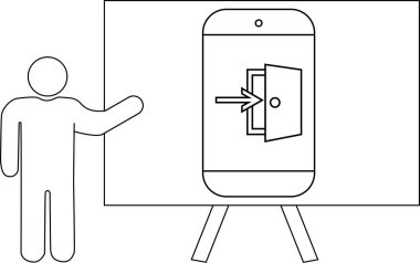 Bir stantta telefonla giriş kapısını sunan kişi